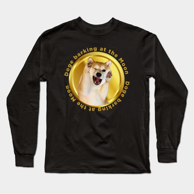 dogecoin barking at the moon Long Sleeve T-Shirt by rsclvisual